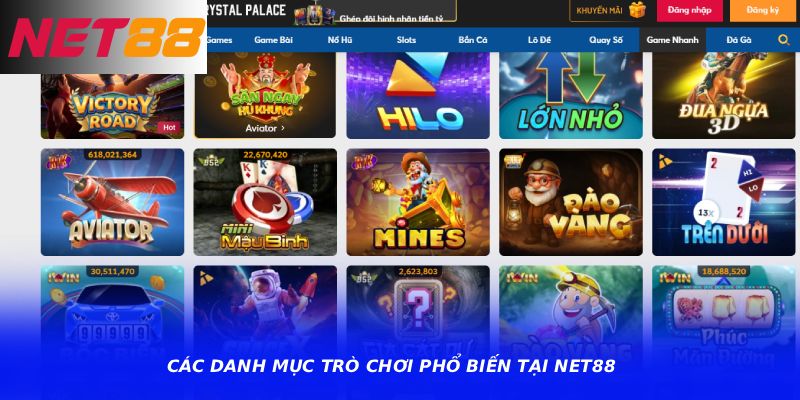 Các danh mục trò chơi phổ biến tại Net88